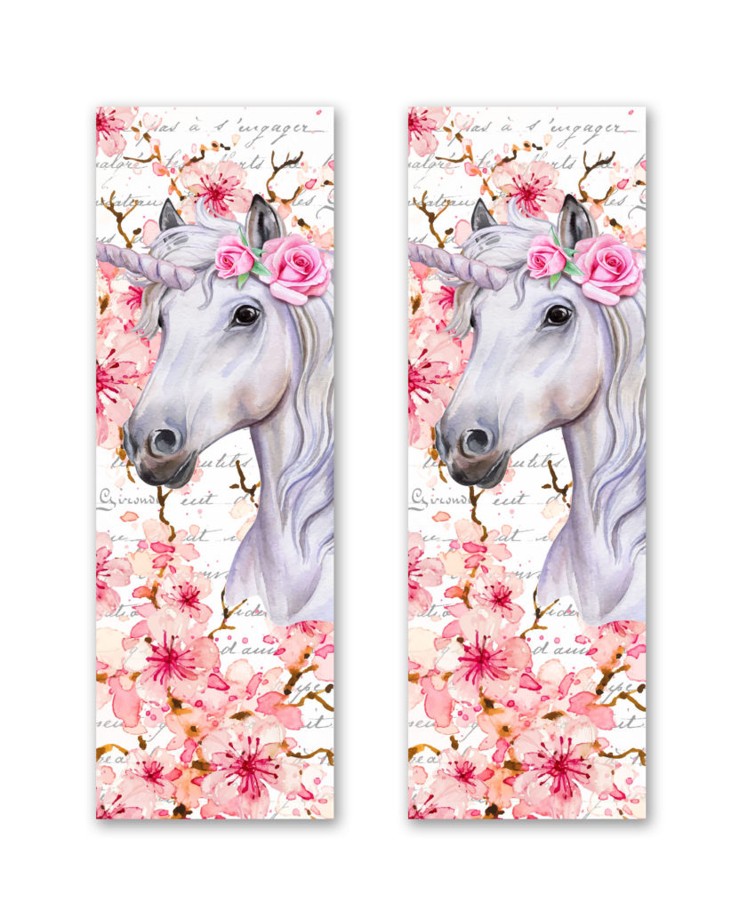 Printable Unicorn & Cherry Blossoms Shaker Bookmark Pink Watercolor